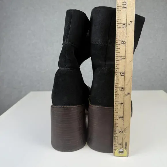 ASOS Design Black Region Suede Mid-Heel Platform Boots Women's Size 8 - Picture 10 of 12